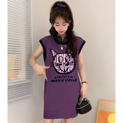 好感度100％   可愛い猫柄 Tシャツ ゆったり半袖 ＜F-2867＞