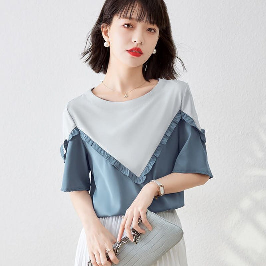 【半額！期間限定！！】 ファッション 定番シンプル 上質 シフォン 半袖<F-6595>