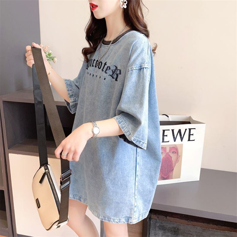 人気商品再入荷 アバンギャルド 着回し力抜群 ルーズ デニム 半袖TシャツF-8804