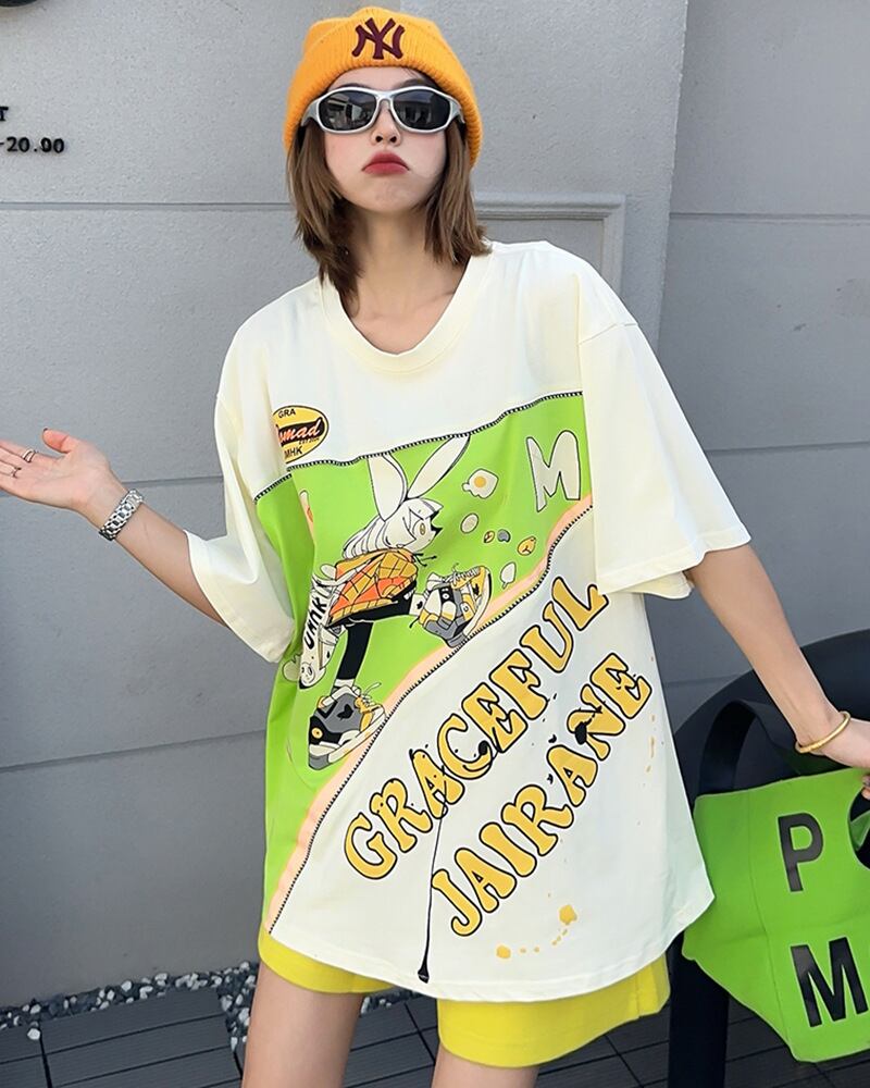 着回し力抜群 ファッション 個性派 レース プリント全3色 半袖TシャツF-8981
