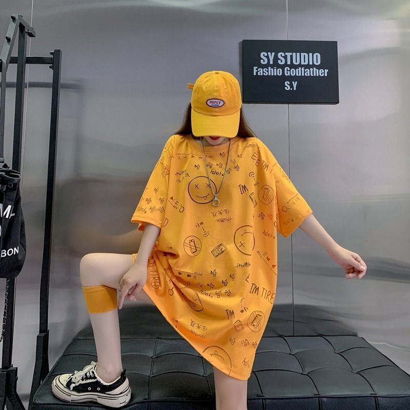 売り切れ必至 ゆったり ファッション感満々 ロング丈 3色半袖Tシャツ＜F-9086＞