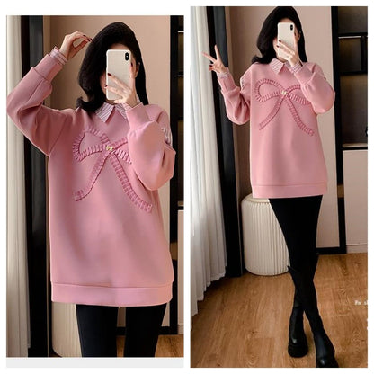好感度UP レイヤード風 柔らかくて優しい印象 切り替え プラスベルベット 全3色 スウェット＜F-9809＞