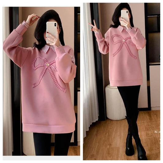 好感度UP レイヤード風 柔らかくて優しい印象 切り替え プラスベルベット 全3色 スウェット＜F-9809＞