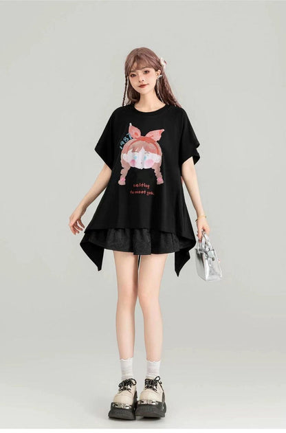 着回し力抜群 ゆったり ファッション感満々 ロング丈 2色半袖Tシャツ＜F-11068＞