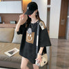 エレガントな立体ジャガードルーズウールパッチステッチ半袖Tシャツ<F-2901>