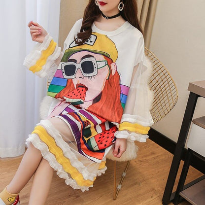【ランキング上位】プリント   お洒落 ロングTシャツワンピース ＜F-887＞