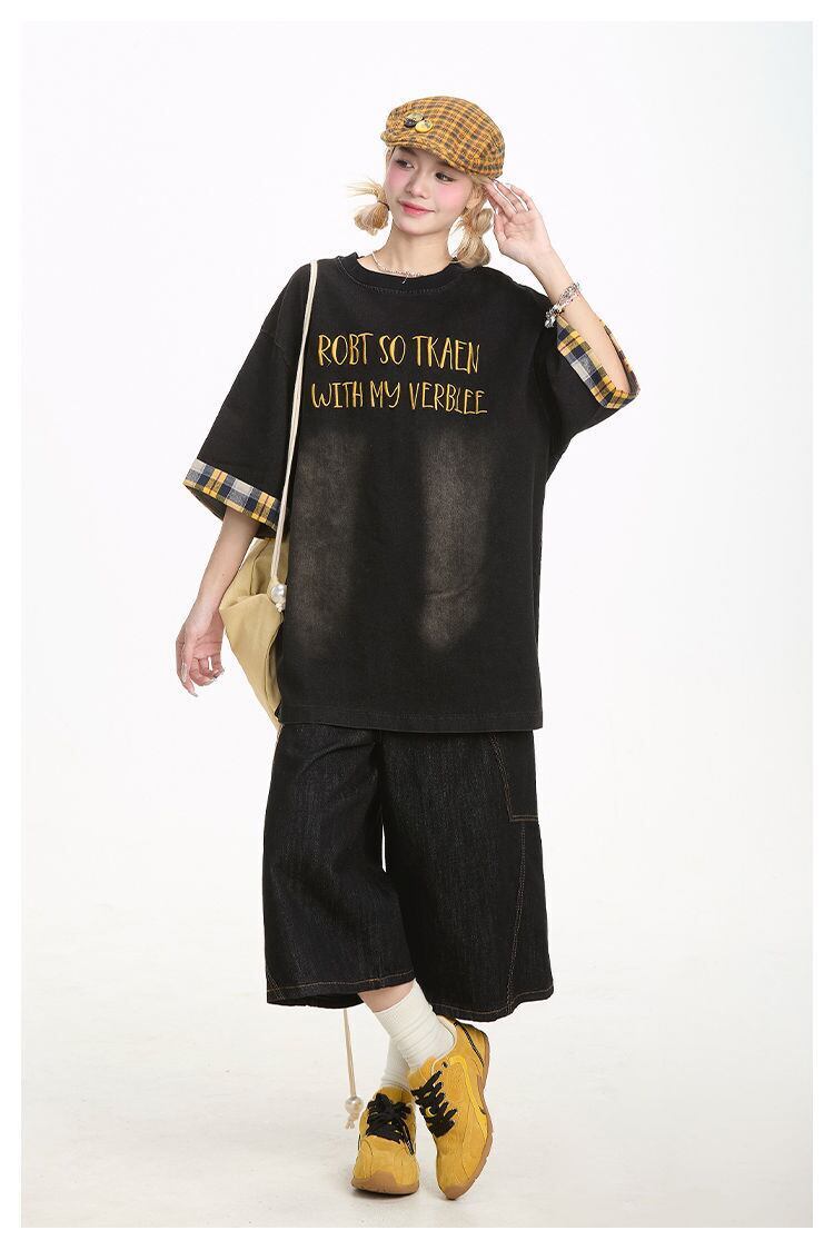 デニム 売れ筋 おすすめ 絶対流行 早い者勝ち カジュアル男女兼用 2色選択 Tシャツ<F-11340>