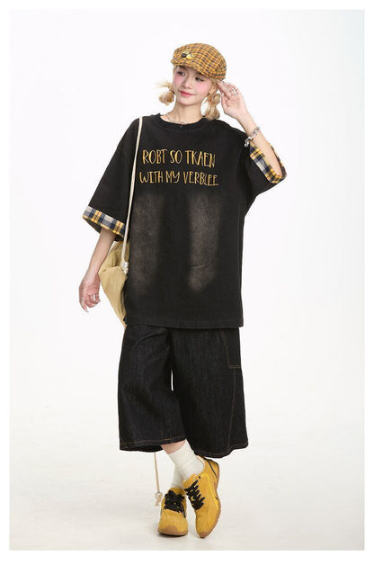 デニム 売れ筋 おすすめ 絶対流行 早い者勝ち カジュアル男女兼用 2色選択 Tシャツ<F-11340>