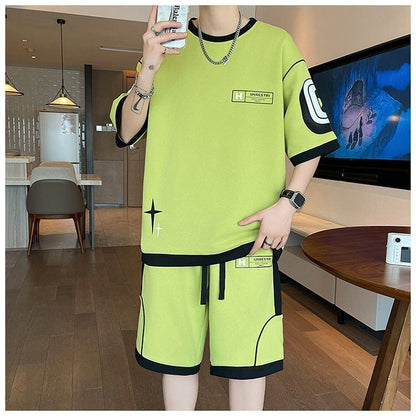 早い者勝ち カジュアル ファッション 切り替え 全3色 半袖ＴシャツⅹパンツセットF-8950