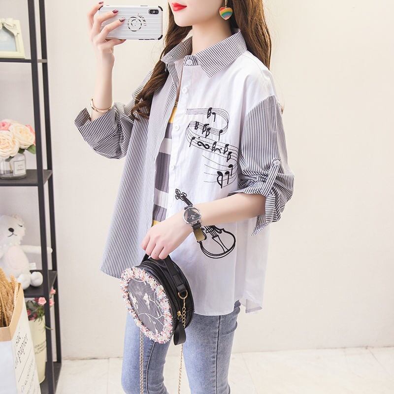 超人気   ファッション ストライプ柄 シャツ<F-8087>