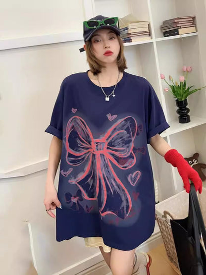 個性的なデザイン プリント ラウンドネック 半袖 Tシャツ カットソー＜F-8273＞