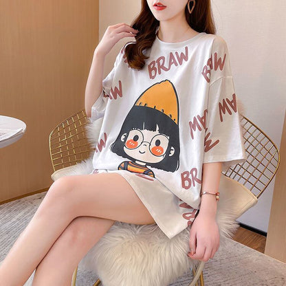 新商品 ラウンドネック 好感度満載 プリント Tシャツ カットソー＜F-8477＞