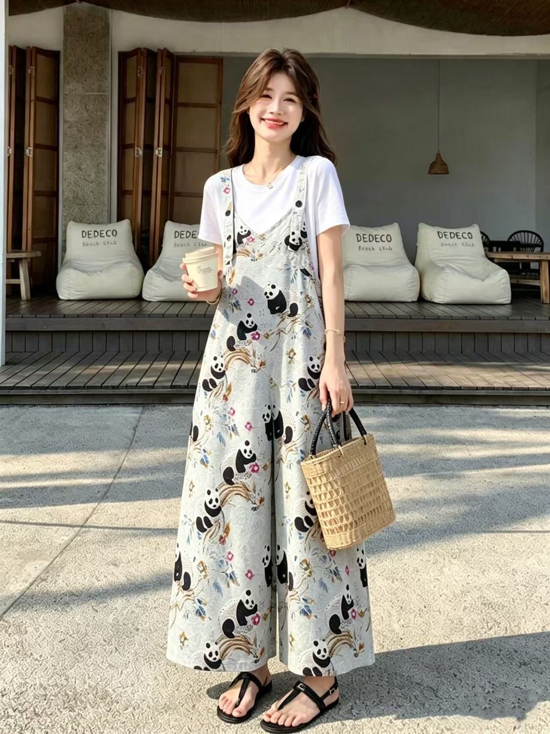 大人かわいい プリント Tシャツ & オールインワン セットアップ F-13301