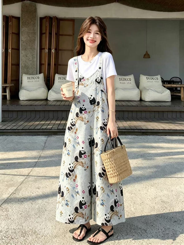 大人かわいい プリント Tシャツ & オールインワン セットアップ