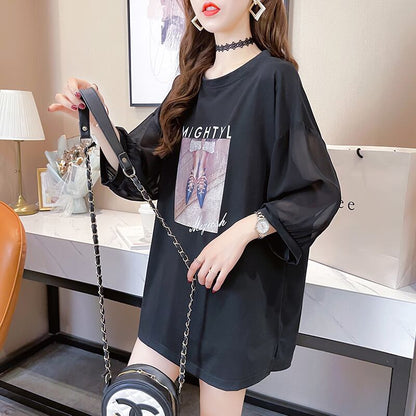 話題沸騰中 プリント 切り替え ストリート ゆったり 着?せ トップス Tシャツ ＜F-2075＞