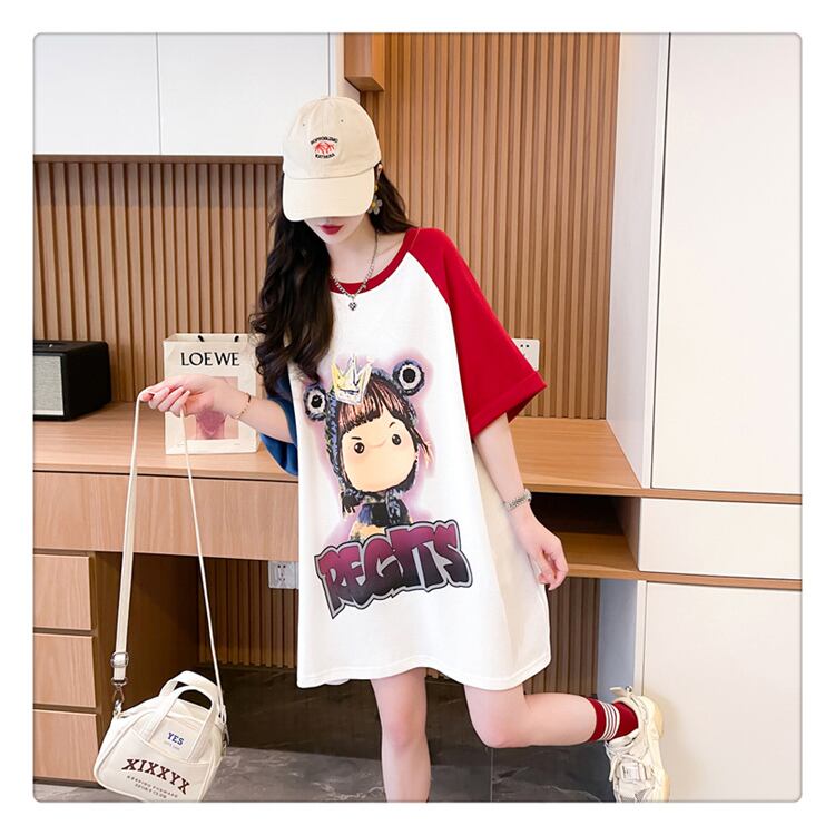 超人気 切り替え スウィート プリント レース 全2色 半袖Tシャツ ＜F-8716＞
