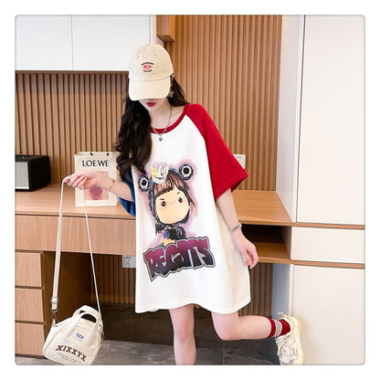 超人気 切り替え スウィート プリント レース 全2色 半袖Tシャツ ＜F-8716＞