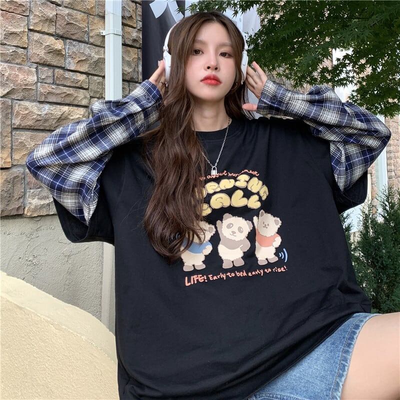 オシャレ度満点 ラウンドネック 個性的なデザイン カートゥーンプリント Tシャツ＜F-2257＞
