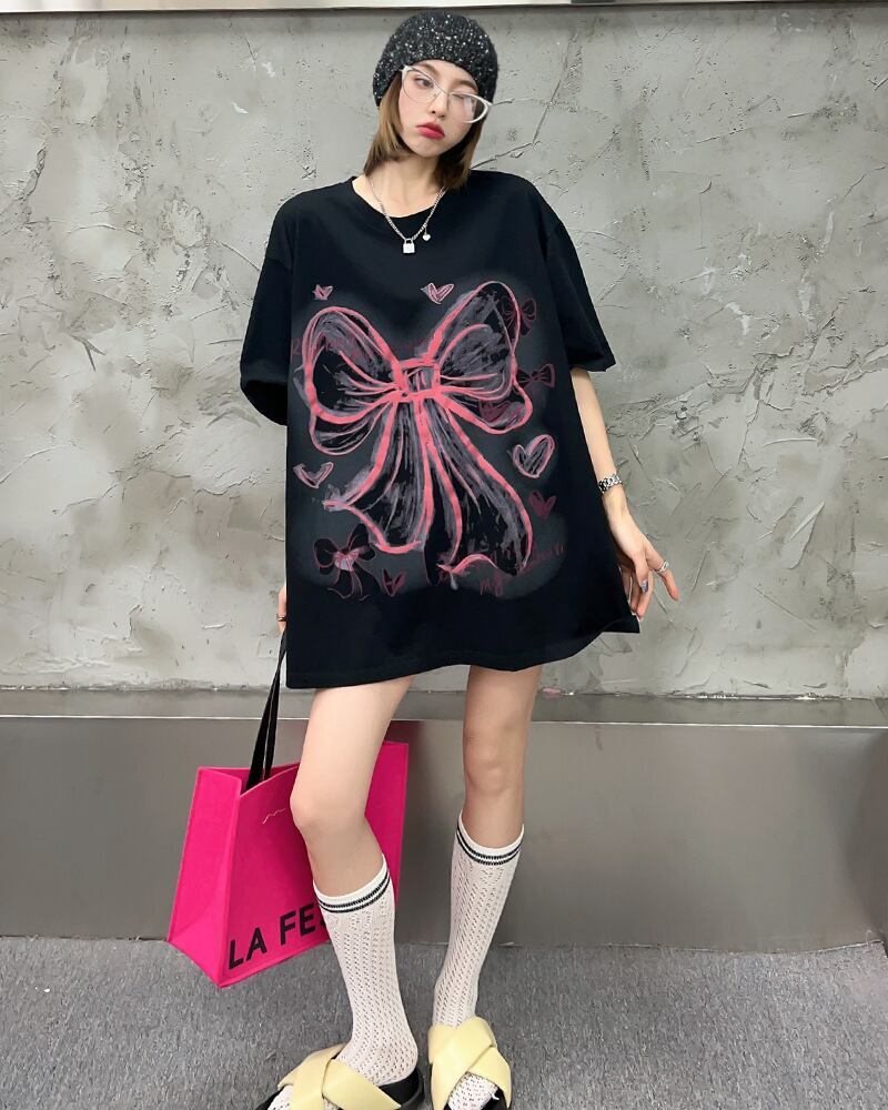 個性的なデザイン プリント ラウンドネック 半袖 Tシャツ カットソー＜F-8273＞