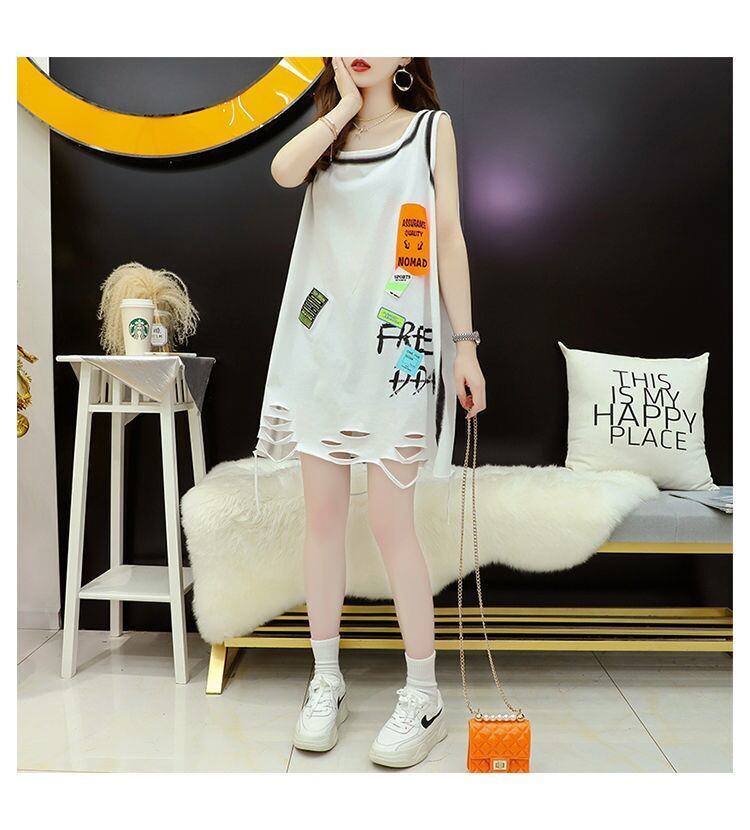 今季マストバイ ダメージ加工 デザイン性抜群 プリント全2色 ノースリーブ Tシャツ カットソー＜F-9141＞