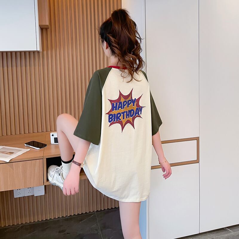 絶対欲しい プリント 個性派 切り替え 全2色 半袖 Tシャツ ＜F-8545＞
