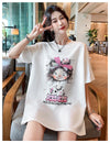 好感度UP ピンク カジュアル プリント スパンコール プリント ゆったり 半袖 Tシャツ＜F-8705＞