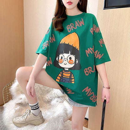 新商品 ラウンドネック 好感度満載 プリント Tシャツ カットソー＜F-8477＞