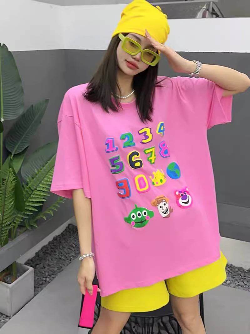売り切れ必至 プリント三色 個性派 ゆったり 半袖Tシャツ ＜F-8462＞