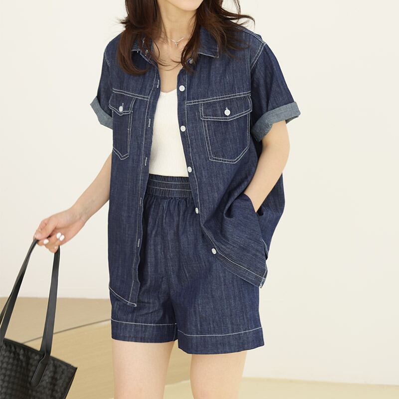 新商品 デニム 超人気 半袖トップスⅹパンツセット <F-8233>