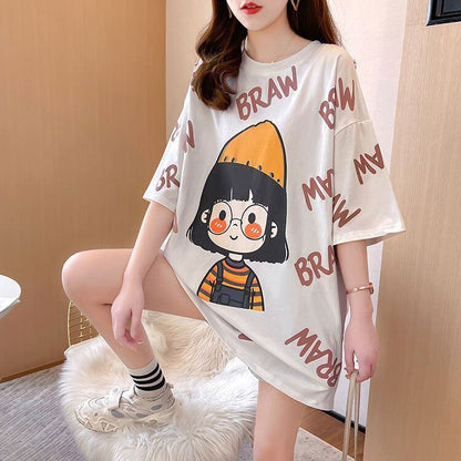 新商品 ラウンドネック 好感度満載 プリント Tシャツ カットソー＜F-8477＞