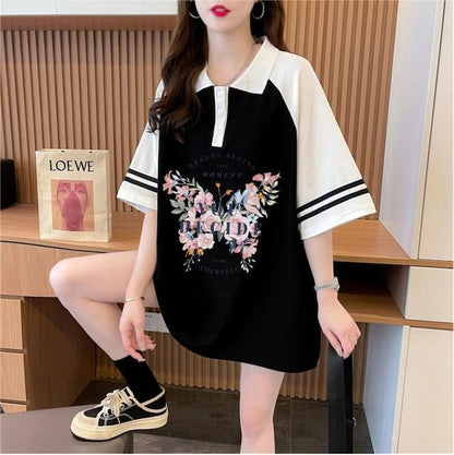 POLOネック   バタフライ ラグランTシャツ ゆったりワンピース ＜F-3023＞