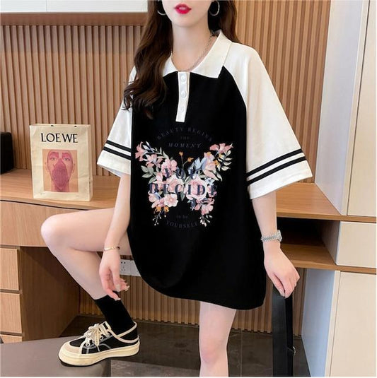 POLOネック   バタフライ ラグランTシャツ ゆったりワンピース ＜F-3023＞