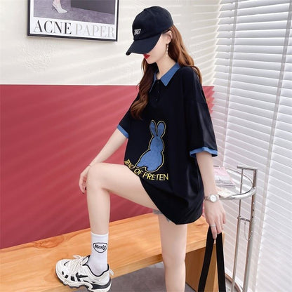 韓国系   POLOネック 三色 ゆったり半袖 ＜F-3056＞