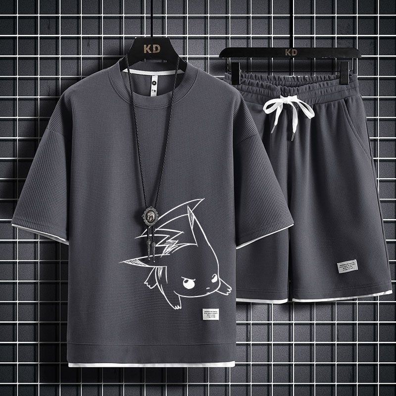 男女兼用 上質 プリント Tシャツ & ショーツ セットアップ F-7063