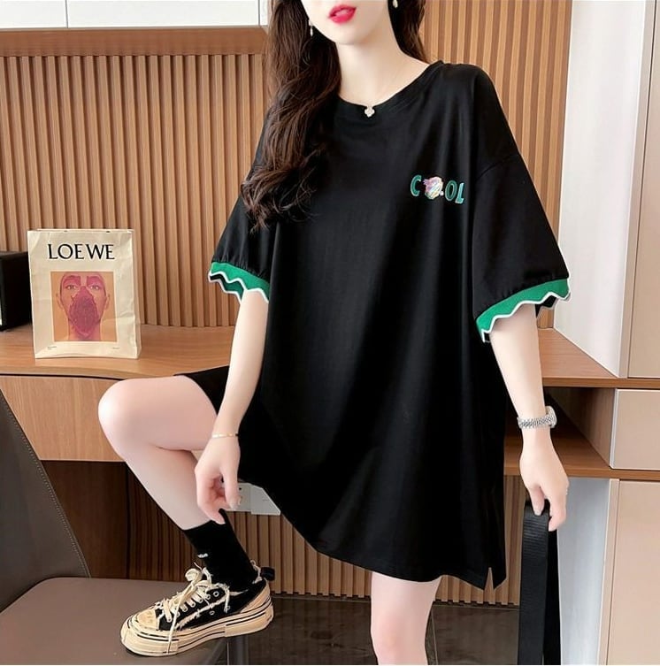 【半額！期間限定！！】デザインセンスニッチなミドル丈半袖Tシャツ2023新スタイルF-3007