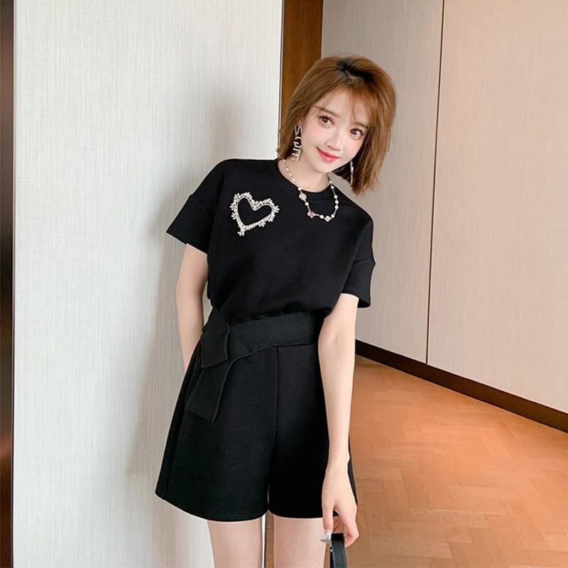 オシャレ度満点 切り替え 一目惚れ Tシャツ＋ショートパンツ セットアップ＜F-3573＞