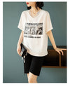 話題沸騰中 ファッション 着回し力抜群 プリント 2色選択 半袖Tシャツ＜F-8621＞