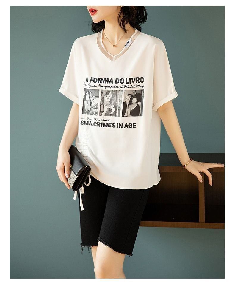 話題沸騰中 ファッション 着回し力抜群 プリント 2色選択 半袖Tシャツ＜F-8621＞