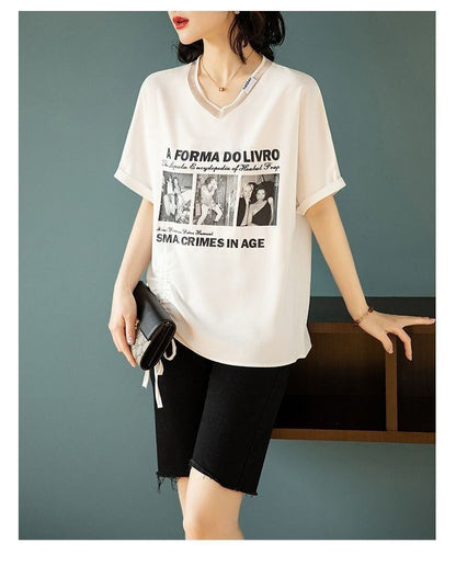 話題沸騰中 ファッション 着回し力抜群 プリント 2色選択 半袖Tシャツ＜F-8621＞