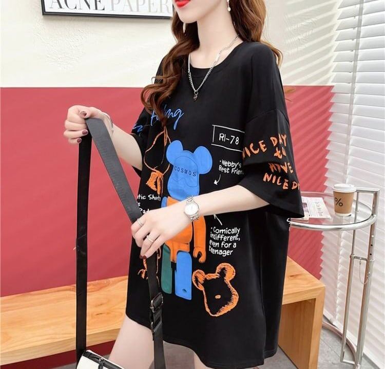【個性派】 プリント カジュアル ビッグロゴ ゆったりトップス 半袖Tシャツ 全2色＜F-4940＞
