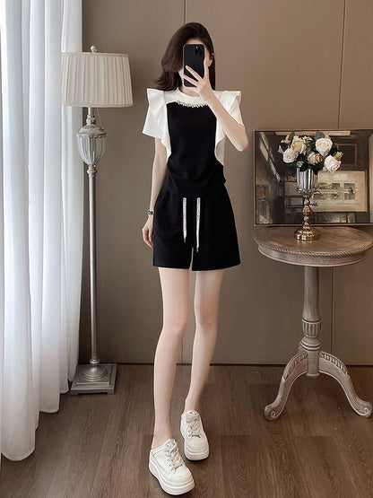 新商品 ホットダイヤモンド 絶対欲しい 切り替え 半袖 Tシャツ ショートパンツ セットアップF-8864