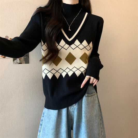 人気上昇中 レイヤード風 おしゃれ度高め 全2色 ニットトップスF-9583