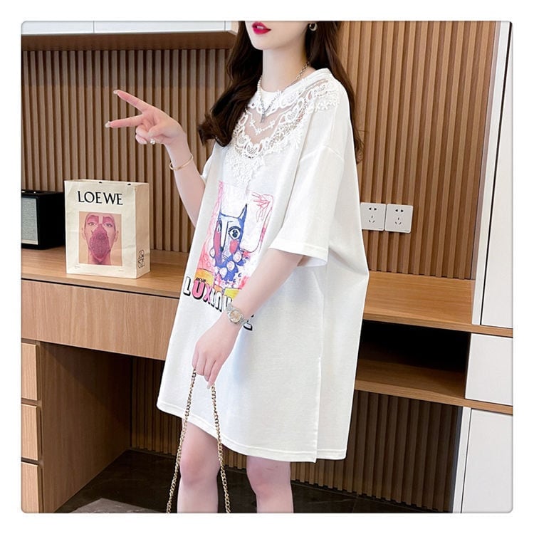 新商品 透かし彫り キュート レース 切り替え ゆったり 半袖Tシャツ＜F-8472＞