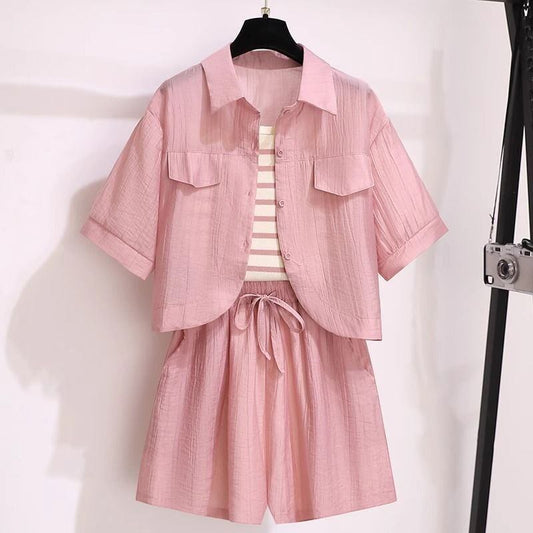 定番シンプル 紫外線対策 上品 全3色 シャツ+パンツセット ＜F-8655＞