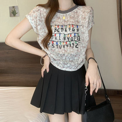 好感度UP カジュアル 大人可愛い プリント 全2色 半袖 Tシャツ＜F-8822＞