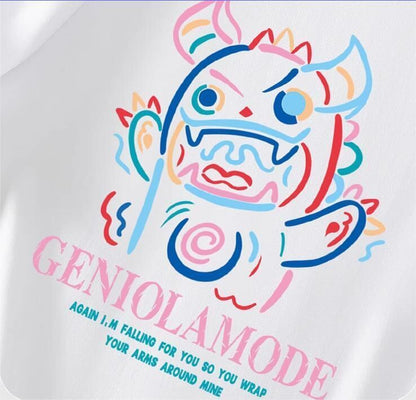 ユニセックスピュアコットン漫画プリント半袖Tシャツ<F-5115>