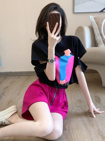 着回し力抜群 上質 好感度UP プリント 半袖Ｔシャツ ショートパンツ セットアップ F-8859