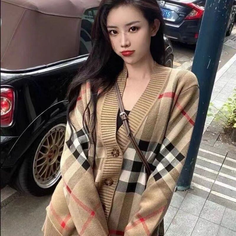 存在感抜群 ファッション感満々 トレンドアイテム おしゃれ度高め チェック柄 男女兼用 ニットトップスF-9808