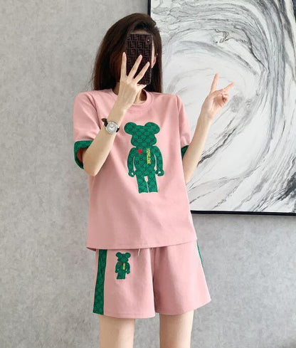 大好評 カジュアル 話題沸騰中 切り替え 全3色 半袖 Tシャツ ショートパンツ セットアップ ＜F-9007＞