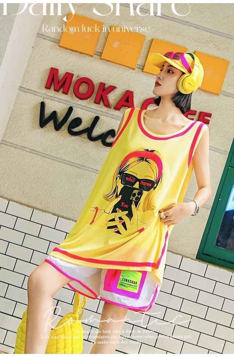 軽い生地が夏にぴったり！ ノースリーブ プリント全2色 Tシャツ カットソー＜F-11359＞
